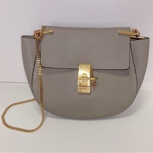 Chloe’ Drew Taupe Leather Chain Shoulder Bag with Gold Hardware